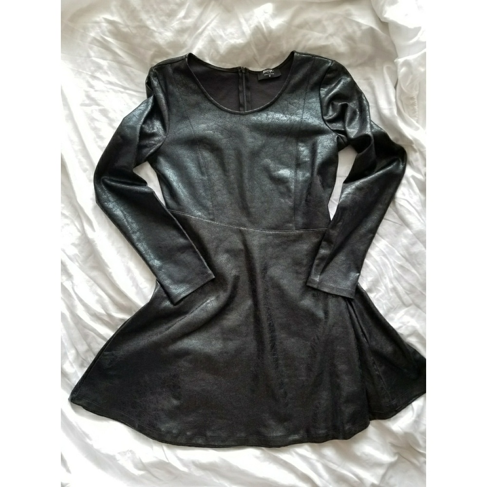 Nasty Gal Black Pleather Mini Skater Dress